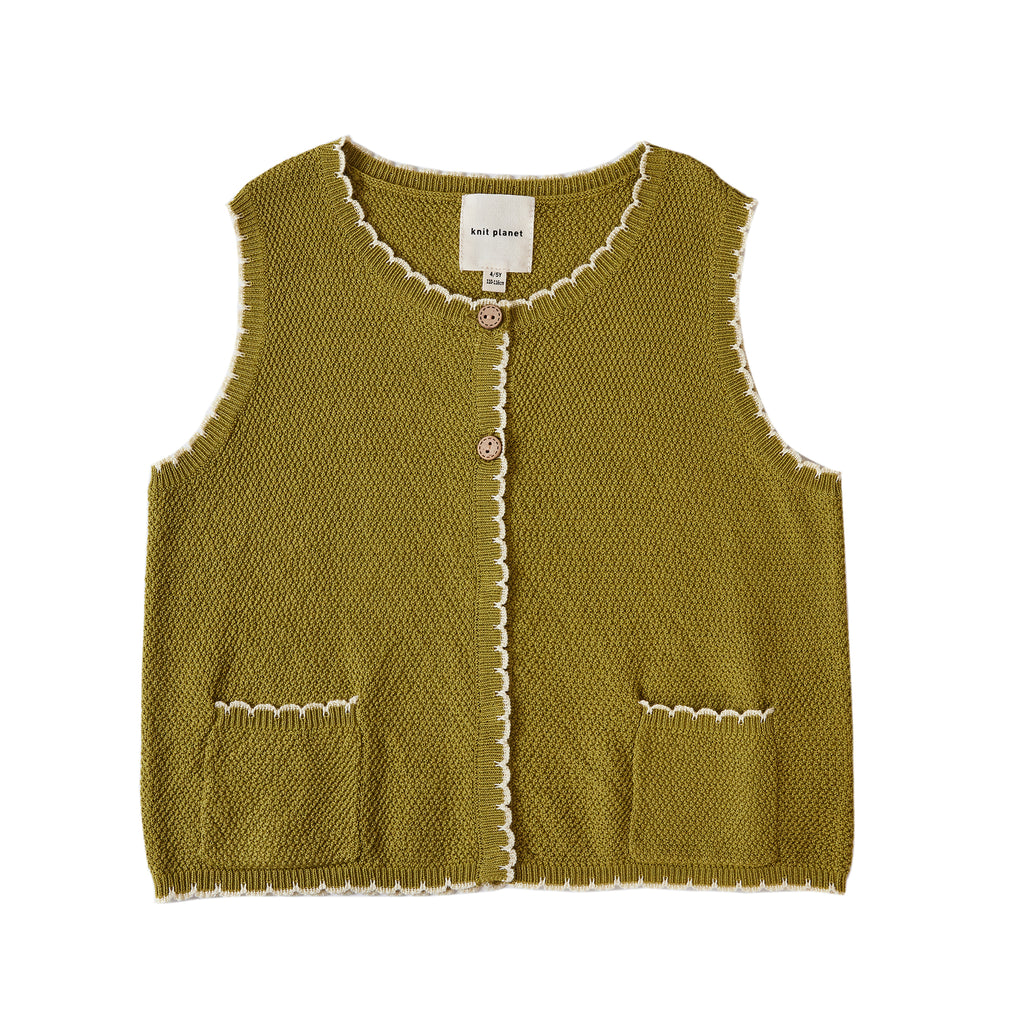 Scalloped Vest Olive