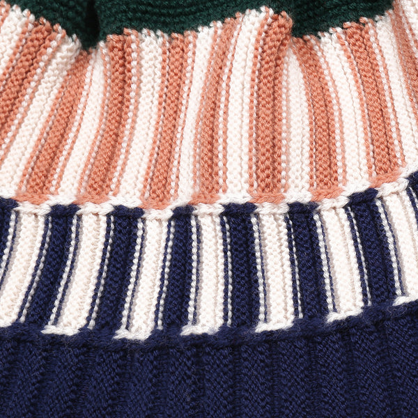 Colorful Beanie Navy/Dusty Pink stripe