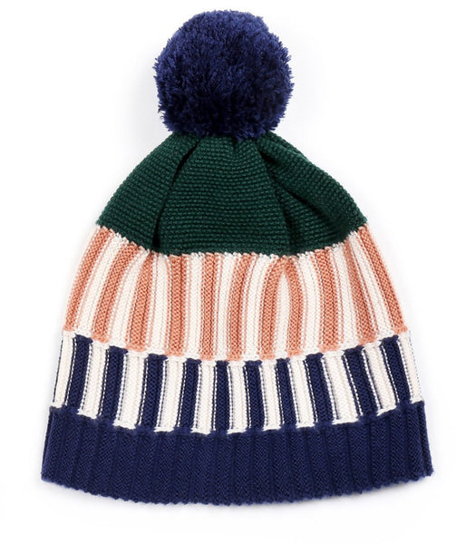 Colorful Beanie Navy/Dusty Pink stripe