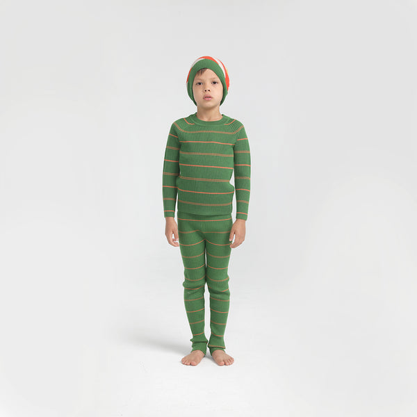 Basic Pullover Green/Apricot stripe
